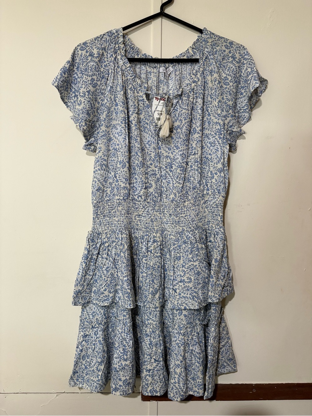 Women's Blue Floral Tiered Summer Dress